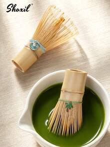 shoxil 1pc Natural Bamboo Matcha Whisk, 100-Prong Handmade Tea Brush With Decorative Pendant, Traditional Matcha Frothing Tool, Creates Delicate Foam, Suitable For Home Tea Table And Matcha Ceremony Practitioners - Whisk - View 4