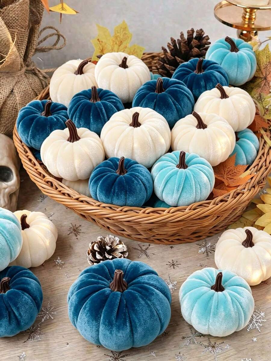 6pcs Artificial Velvet Pumpkin Decor Set, Faux Velvet Foam Pumpkin Decorations, Halloween Decor Realistic Pumpkin Ornaments Set, Soft Velvet Texture Autumn Farmhouse Harvest Mini Pumpkins, No Electricity Required Autumn Hanging Display Accessories, Fireplace Mantel Decor, Harvest Party, Birthday Gift, Autumn Decor, Halloween Decor