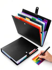 7-Pocket Multi-Function Folder, Comes With Colorful Label Stickers A4 Folder, Folder With Labels, Letter Size Expanding Folder, School Office Home Folder Storage Set, Document Storage Set, Document Organizer Bag, Document Bag, Suitable For Home, School And Office Supplies A4 Letter Size Document Storage, Back To School Essential, College Essential - Multicolor - View 1