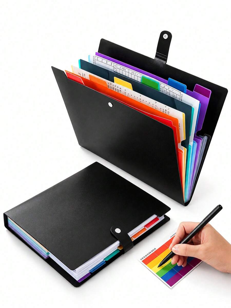 7-Pocket Multi-Function Folder, Comes With Colorful Label Stickers A4 Folder, Folder With Labels, Letter Size Expanding Folder, School Office Home Folder Storage Set, Document Storage Set, Document Organizer Bag, Document Bag, Suitable For Home, School And Office Supplies A4 Letter Size Document Storage, Back To School Essential, College Essential - Multicolor - View 1