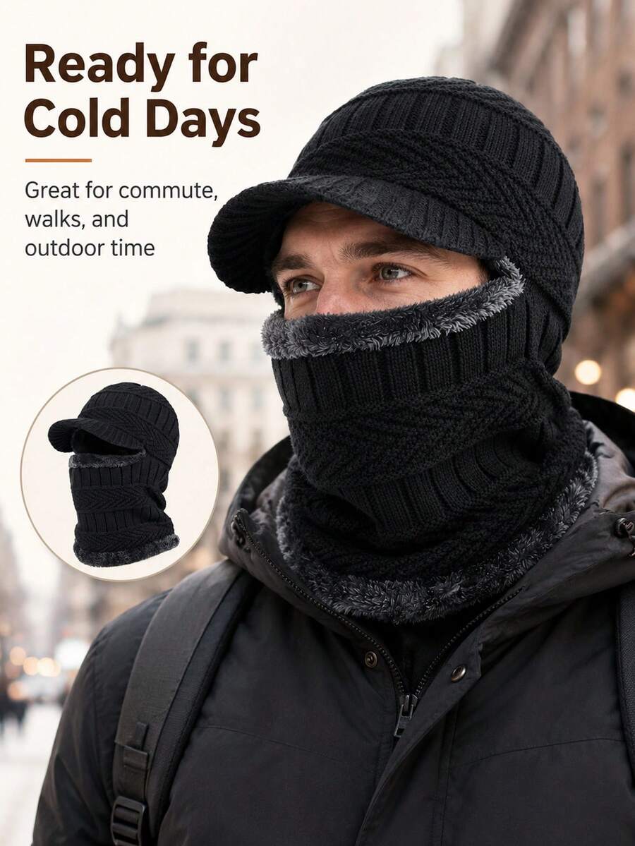 Winter Knitted Headwear Hat, Warm Cycling Face Mask, Skiing Face Mask, Neck Warmer Scarf Mask, For Winter Outdoor Sports