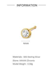 1件 2mm-4mm 925純銀直棒 L型鼻釘環，中性穿刺飾品，低過敏唇釘式壓入耳環 - 金色 - 查看 13