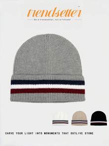 1pc Classic Striped Knit Beanie For Men And Women, Ribbed Cuff Warm Skull Cap, Stretch Fit Streetwear Hat For Fall Winter Travel And Outdoor Wear - A - View 5