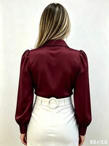 Women's Social Shirt With Button Long Sleeve Fashion Super Shipping!! - 酒紅色 - 查看 2