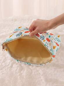 1pc Portable Cosmetic Storage Bag, Sea Cucumber & Seashell Ocean Element Pattern, Double-Sided Print, Travel Zipper Makeup Bag, Multi-Function Toiletry Storage Bag - Multicolor - View 2