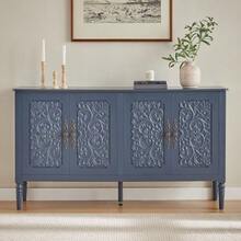 Antique-Style Buffet With Relief Carvings, Large Storage Space And Rounded Corners – Classic Storage Cabinet For Dining Room, Living Room And Entryway (Navy Blue) - 藏蓝色 - 查看 8