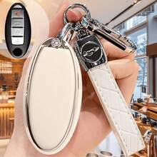 4-Button Key Fob Cover For Nissan (Includes Key Ring), Soft TPU Key Shell, Key Fob Protector, Compatible With Nissan Altima Sentra Maxima Rogue Armada Pathfinder Infiniti Smart Remote Key, Gift, Black, Silver - A - View 8