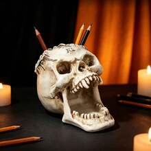 1pc Creative Horrible Wide-Mouth Skull Pen Holder Storage Rack, Desktop Organizer Decor For Home & Office, Unique Halloween Gift Ornament Room Decor Home Decor Halloween Decor - Multiple Styles - View 4