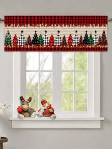 1pc Christmas Curtain Valance With Red Black Buffalo Plaid Christmas Tree Pattern, 139*46cm Polyester Hanging Window Decoration, Rod Pocket Short Curtain, Merry Christmas Decor, Xmas Decor, Holiday Party Decoration, Winter Home Decor, Bedroom Kitchen Living Room Window Decoration, Christmas Hanging Decor, Indoor Outdoor Decoration - Multicolor - View 3