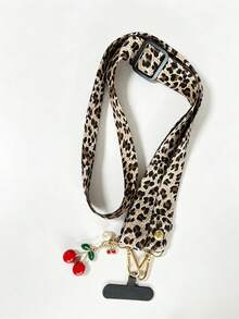 Langes Handy-Lanyard, verstellbarer Crossbody Handy-Gurt, Reise- und Wander-Handy-Lanyard, praktisches Handy-Tragen, mit Handy-Pad, Kirsch-Anhänger-Dekoration, breiter gewebter Gurt mit Leopardenmuster, kein Hals-Einschnüren, bequemes Schulter-Tragen - Verschiedenfarbig - Übersicht 5