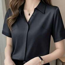 Elegant Design Mature Hong Kong Style Plus Size Short Sleeve Blouse For Women Black - Black - View 3