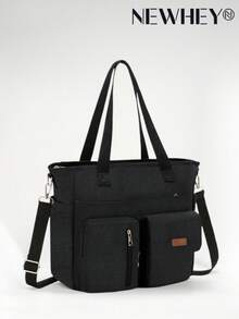 NEWHEY Men's Canvas Tote Bag, Large Capacity Multi-Compartment Design, Waterproof And Wear-Resistant, Fits 12.9 Inch Tablet, Reinforced Handle + Adjustable Crossbody Shoulder Strap, Suitable For Office Commute And Campus School - Multicolor - View 11