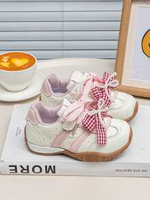 1 Pair Girls' Gentle Style Casual Shoes, Delicate Plaid Bow, Suitable For School Activities And Family Outings - Pink - View 5