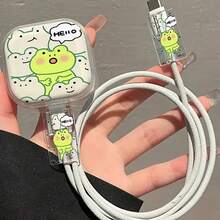 Kompatibel dengan Casing Pelindung Charger Apple 18/20W, Kabel Data Anti Jatuh Anti Pecah Bahan TPU Tahan Aus, Pelindung Berkualitas Tinggi, Motif Katak Lucu dan Motif Bunga Hitam/Pola Pita Ungu Hitam/Pola Hati Berwarna-warni/Pola Hati Pelangi, Set Kombinasi 3 Bagian - MultiWarna - View 13