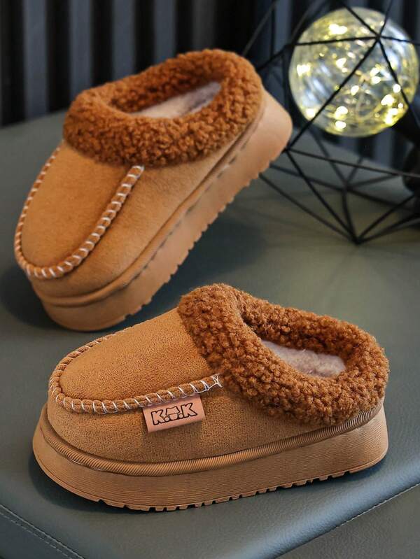 Children's Half-Back Slippers, Autumn/Winter Indoor Fuzzy Closed-Toe House Slippers, Simple & Fashionable, Small/Medium/Large Sizes