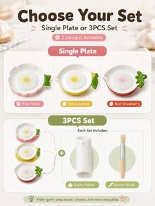1/3pcs Fruit Shaped Ceramic Garlic Grinder Set, Garlic & Ginger Grater With Silicone Garlic Peeler And Cleaning Brush Dip Sauce Dish, Multi-Functional Kitchen Tool For Garlic, Ginger, Carrot, Yam, Butter, Housewarming Gift - Fruit-shaped Ceramic Garlic Press - View 10