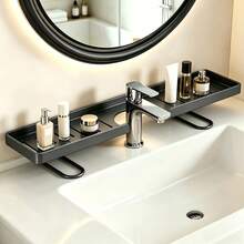 Bathroom Countertop Storage Rack, Faucet And Sink Top Storage Tray, Space-Saving Washbasin Organizer, For Bathroom Toiletries And Cosmetics Storage, Matte Minimalist Design, Fits Various Modern Bathroom Decor, Effectively Saves Washbasin Countertop Space - Multicolor - View 2