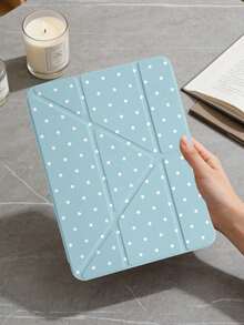 1件 天藍色波點平板電腦保護殼，適用於 iPad Mini6/7/Air/Air2/9.7/10.2/10.5/10.9 (Air4-Air8)/Pro 11/10th Gen/A16/Pro 11 2024，彩繪圖案平板保護殼配透明壓克力背殼，絲綢質感 8 角支架，自動休眠/喚醒，內置筆槽，不含筆，部分機型附相機框 - 彩色 - 查看 3