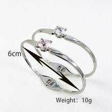 1 pieza Brazalete de primavera de lujo con tono plateado y strass, brazalete de strass para mujer - Pulsera con incrustaciones de diamantes - Ver 4