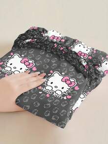 Sanrio 2/3件組 Hello Kitty 床上用品套裝，可愛卡通印花床單套組，床墊保護墊、床罩、床單，舒適家居紡織品，透氣防起球床墊保護墊，家居裝飾，適用於所有床尺寸－單人床、雙人床、加大床、特大床，四季通用，防塵床罩，可機洗 - 黑色愛心KT - 查看 8
