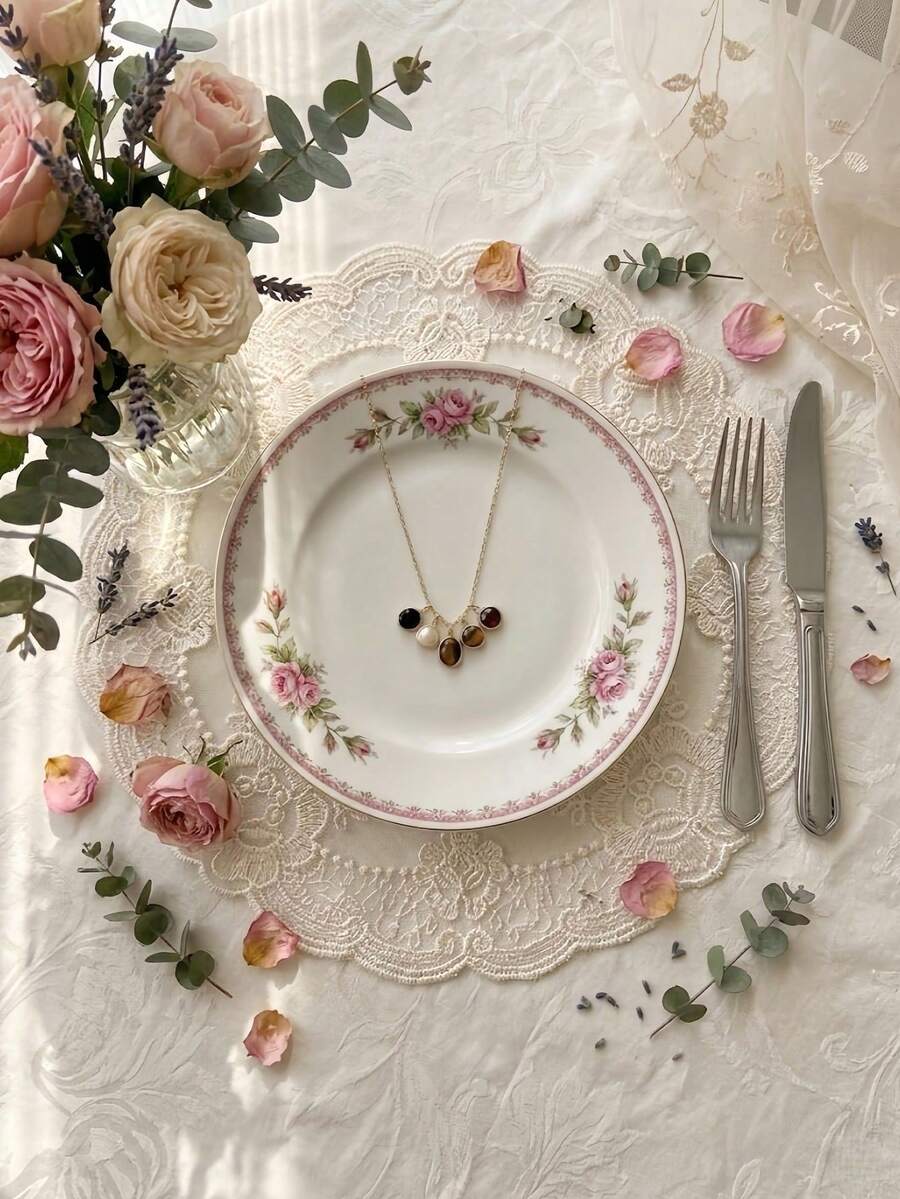 1pc Lace Floral Pattern Design Placemat, Decorative Table Mat, Tablecloth, Coffee Table Mat, Reusable, Perfect For Kitchen Table, Home, Living Room, Wedding And Decoration, Ideal Gift For Birthday, Valentine's Day, Friends And Family