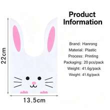 20pcs Rabbit Ear Gift Bags, Featuring Rabbit Ear Shape And Lively Eye Design, Suitable For Graduation Season, Birthday Party And Other Occasions As Gifts, Also For Bulk Packaging, Applicable For Daily Home Use - Smiling Big-eared Rabbit Candy Bag - View 13