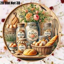 2D 1pc Vintage Floral & Kitchen Utensils Wall Art - Printed Pattern With White Flowers, Green Leaves And "Food" Label Design, Perfect For Kitchen, Bedroom, Living Room, Kitchen Wall Decor | Rustic Decor (Random Hole Position) - A - View 3