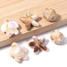 150Pcs Ocean Themed Acrylic Loose Beads, Conch Starfish Turtle Shaped Beige Beads For DIY Jewelry Making - Beige-brown - View 3
