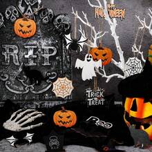 12 Stücke Halloween Holz Hohlbaum Hängedekorationen, Trick Or Treat Partyzubehör, klassische Farbgebung Halloween Hängedekoration, beleuchtet Heimdekoration, süße und schöne Schriftart, perfektes Geschenk der Liebe und des Segens für die Familie - A - Übersicht 4