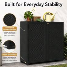 Outdoor Storage Cabinet Waterproof Resin Deck Storage Box Organizer Unit With Adjustable Metal Shelf Double Doors Upright Tool Cabinet For Garden Patio Pool Porch Garage Grey Black 1 Pack - Black-0shelf - View 5