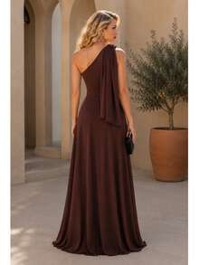 Long Dress For Bridesmaid Wedding Graduation Light Party - Rust Brown - View 2