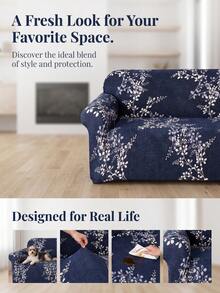 Printed Milk Silk Sofa Cover, Anti-Cat Scratch Anti-Dust, Thickened Elastic Universal Sofa Protector, Washable Living Room Home Decor - Royal Blue - View 6