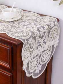 HXARTMIS 1PC Transparent Sheer Lace Table Runner, Paisley Floral Embroidered Hollow Out Tablecloth, Elegant Vintage Tabletop Decor, Suitable For Home Decoration, Theme Holiday Decoration - White - View 2