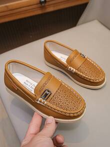 1 Pair Boys' Spring/Autumn Solid Color Hollow Out Minimalist Slip-On Comfortable Casual Loafers Flat Shoes - Mustard Yellow - View 4