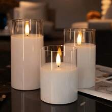 1 Set Of 3 Sizes Flameless Candles | Realistic Flickering LED Flame | Perfect For Home Decor, Weddings, Parties, Holiday Ambiance | Indoor Use | Long-Lasting Brightness | Easy To Operate | Elegant White Wax Appearance | Smokeless, Perfect For Bedroom, Living Room, Dining Table Decoration - 3-piece Candle Set - View 1
