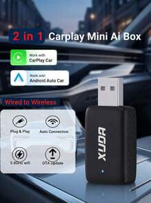 XUDA 2026 新款 Mini CarPlay AI Box，無線 CarPlay 與 Android 二合一車載音訊，支援有線與無線連接，配備 2.4-5.0GHz WiFi 5，時尚便攜，相容 99% 具備有線 CarPlay 與 Android 功能的車型 - D - 查看 2