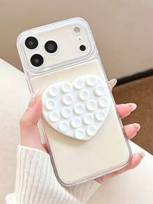 Casing Ponsel Minimalis dengan Perekat Hisap Bentuk Hati yang Lucu, Kompatibel dengan iPhone 17 Pro Max 17 Pro 17 16 Pro Max 16 Pro 16 15 Pro Max 15 Pro 14 Pro Max 14 Pro 13 12 Pro Max 11 Warna Krem, Merah Muda, Kuning, Warna Solid, Bagian Belakang Lembut - Kuning - View 2