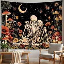 1PC Bohemian-Style Tapestry Featuring A Vintage Gothic Design-Skull, Blooming Red Roses, Moon, And Starry Night-Perfect For Dark Academia And Witchcraft-Themed Room Decor. - Multicolor - View 4