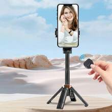 Ligero, con control de un solo toque y rotación de 360 grados °   Trípode giratorio para selfies, mini trípode portátil con control remoto, soporte de metal, puede soportar hasta 2 kg, adecuado para grabaciones de video en viajes al aire libre (negro) - Negro - Ver 2