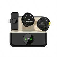 Kit 2 Em 1 Microfone Profissional De Lapela Duplo Sem Fio Compatível Com Smartphone Celular Usb Android Type-C iOS Lightning Bluetooth Tipo C Case Estojo Digital De Carregamento Magnético Com Ímã Para Gravação De Vídeo Áudio Entrevista Vlog Ensino Gravar Videomicrofone - Visão 12