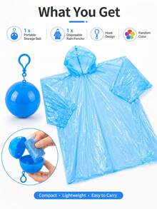 3/5/10pcs Portable Rain Poncho Balls, Random Color Disposable Raincoat With Storage Box And Hook, Lightweight Waterproof Travel Camping Cape, 1/2pcs - Multicolor - View 6