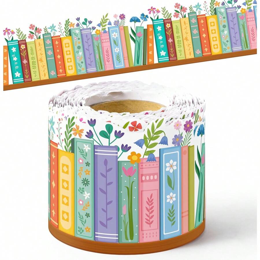 Wildflower Bookshelf Border Decor - 32.8ft Self-Adhesive Decorative Paper, Suitable For Back To School Floral Book Bulletin Board, Perfect For Classroom, Library, Office Chalkboard And Home Wall Party Decoration - Set - View 1