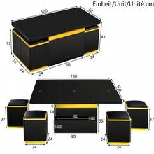 Modern Glossy Black Coffee Table,Elegant Side Table,Height-Adjustable Multifunctional Coffee Table,Foldable Dining Table/Living Room Furniture,100 X 50 X 43 Cm (L X W X H) - Black - View 4