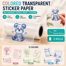 53mm Transparent Color Thermal Sticker Paper, 2.24" Clear Blue Green Black Film Tape For Kitchen Labels, Pantry Jars, DIY Coloring Printouts, Photo Prints, Compatible With Most Mini Portable Printers, Sticker Tape Only - View 4