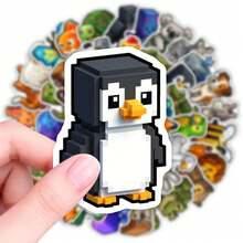 50pcs Cartoon Cute Pixel Animal Stickers, Cute Pixel Game Creative Decorative Stickers For Water Bottles, Phone Cases, Scrapbooking - Multicolor - View 2
