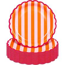 10/20/50pcs Orange Pink Wavy Edge Paper Plates (7/9 Inch); Orange Pink Striped With Magenta Wavy Edge Disposable Plates; Decorative Dessert Plates, Suitable For Weddings, Birthday Parties, Halloween And Thanksgiving - Orange and Pink Stripes - View 1