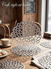6-30pcs/Set Hollow PVC Small Water Drop Cup Mats, Tabletop Non-Slip Coasters For Holiday, Wedding, Daily Dining Decor - Silver - View 5