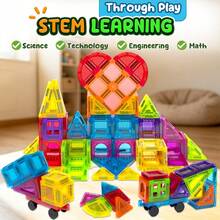 Mini Magnetic Building Blocks Kids Construction Toy, 30/60/100pcs With Car Base Magnetic Toy, Colorful Magnetic Blocks Kids Educational Magnet Toy Set, Creative Toy Gift, Suitable For Boys And Girls 3 Years And Above, Random Color - Multicolor - View 2
