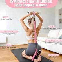 6 Buah -- Set Pita Resistensi Wanita, Peralatan Pilates Latihan Seluruh Tubuh di Rumah dengan Pegangan & Tali Pergelangan Kaki, Tali Tarik Latihan Kebugaran Portabel - A - View 3