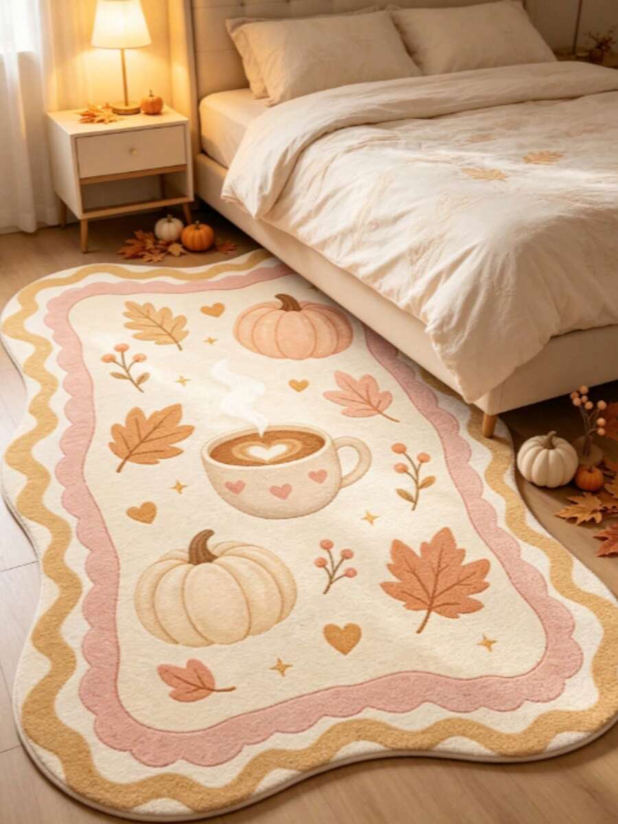 1pc Pumpkin Coffee Maple Leaf Carpet, Autumn/Winter Thickened Area Rug, Living Room Rug, Small Area Rug, Mat, Home Decor, Large Round Carpet For Living Room, Room Decoration, Washable - Multicolor - View 1
